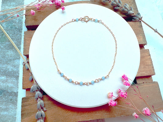 Tiny Sky Blue Chalcedony Gold Chain Bracelet