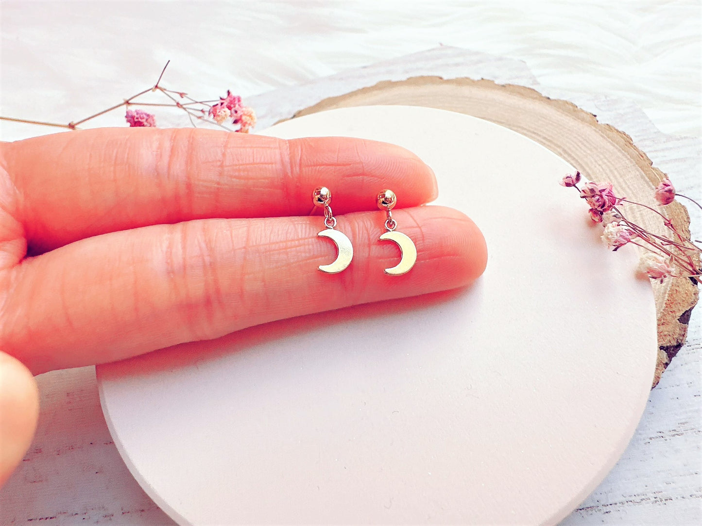 Cute Stud Earrings with Moon Charm