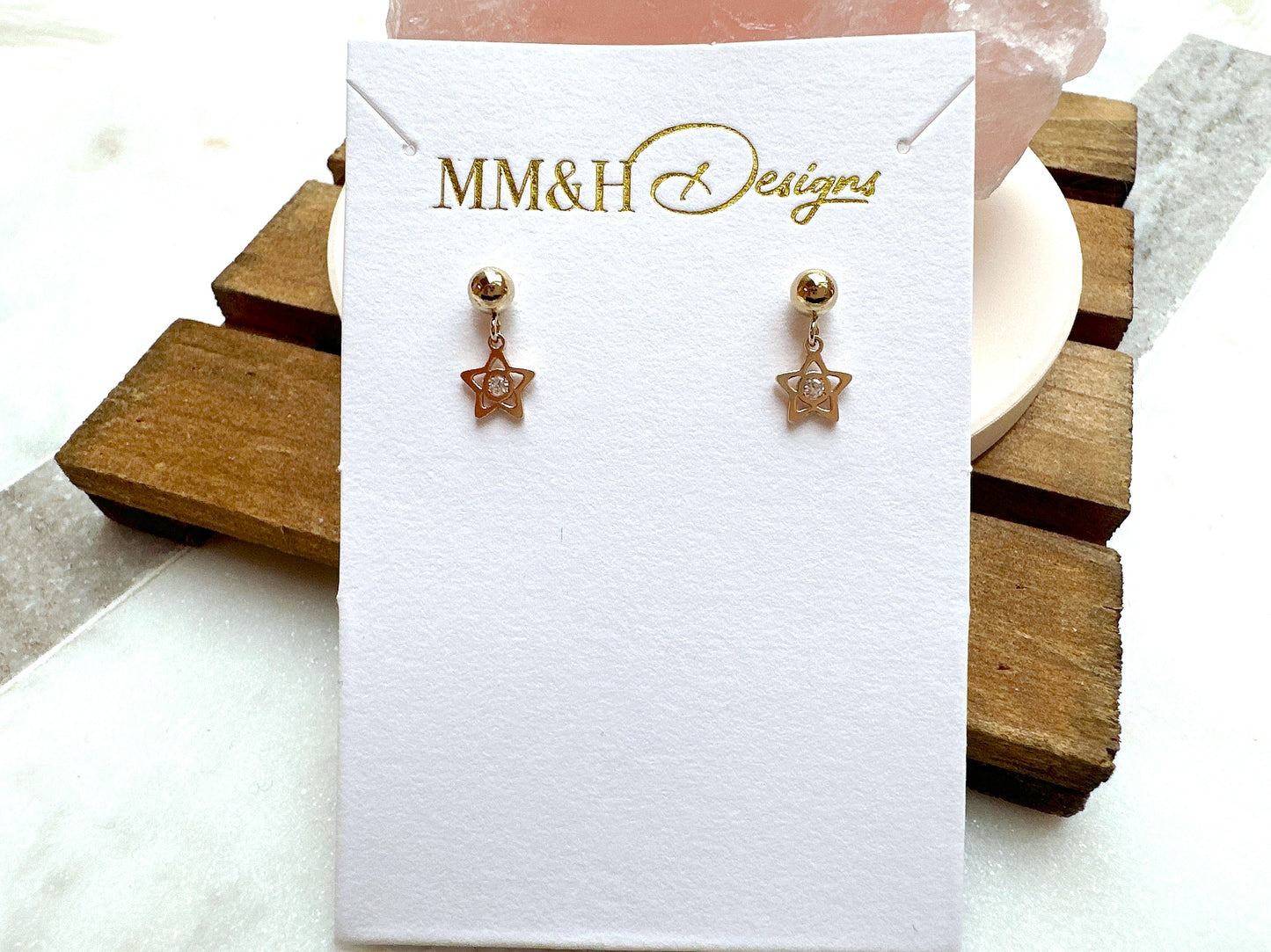 Gold Stud Earrings with Mini Star Charm