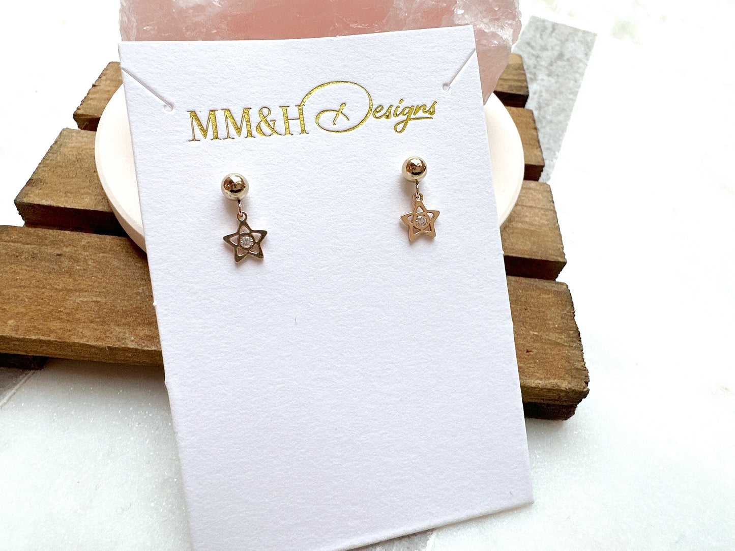 Gold Stud Earrings with Mini Star Charm