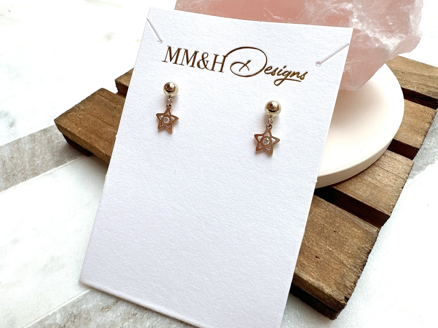 Gold Stud Earrings with Mini Star Charm