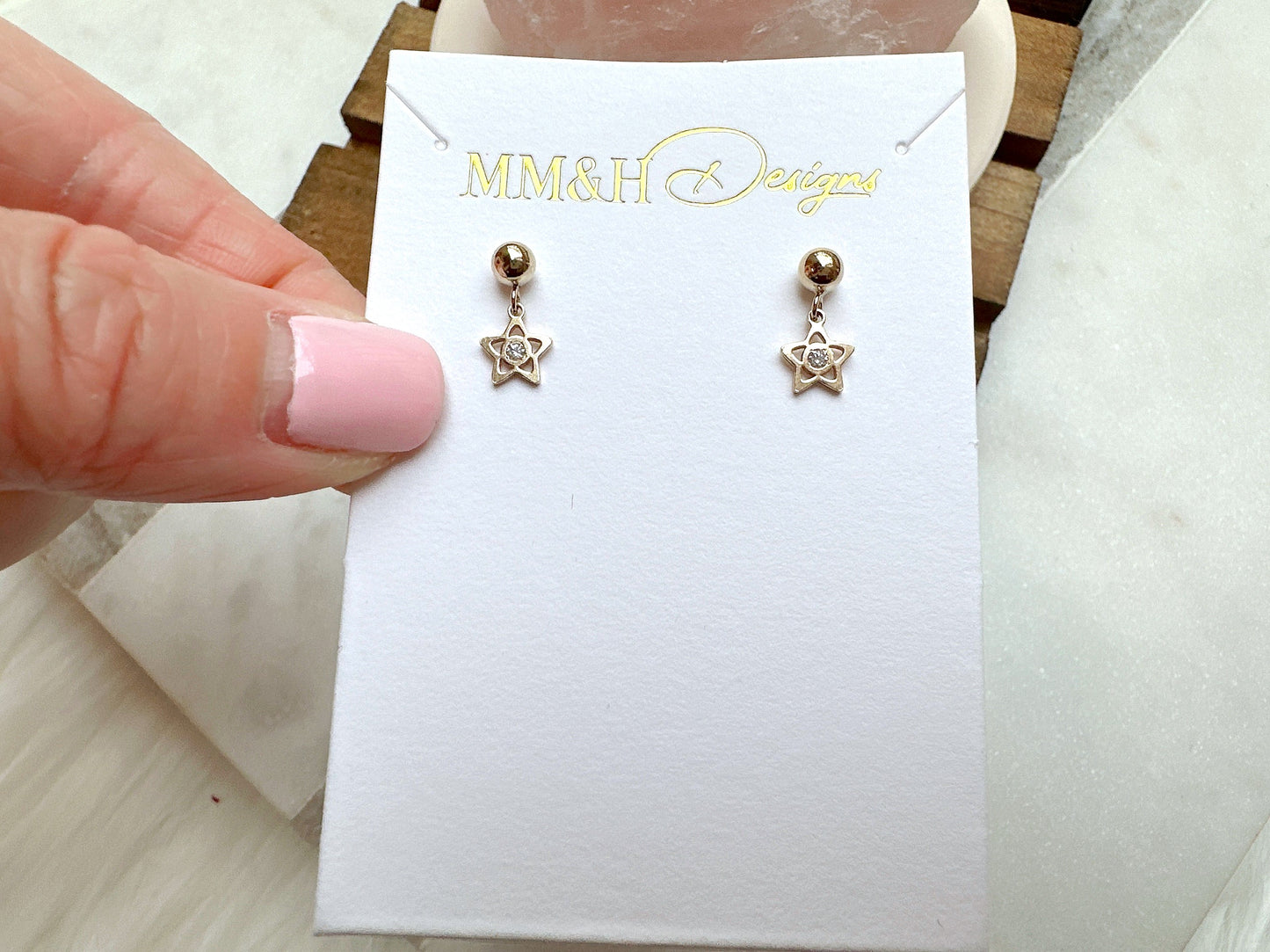 Gold Stud Earrings with Mini Star Charm