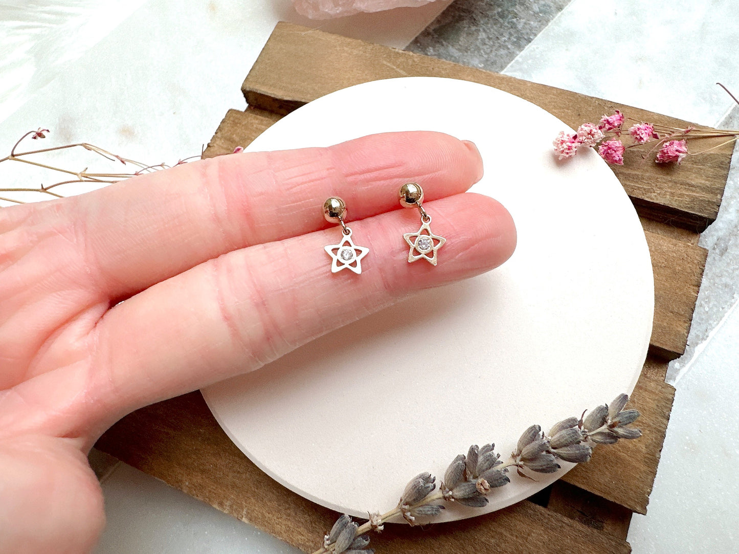 Gold Stud Earrings with Mini Star Charm