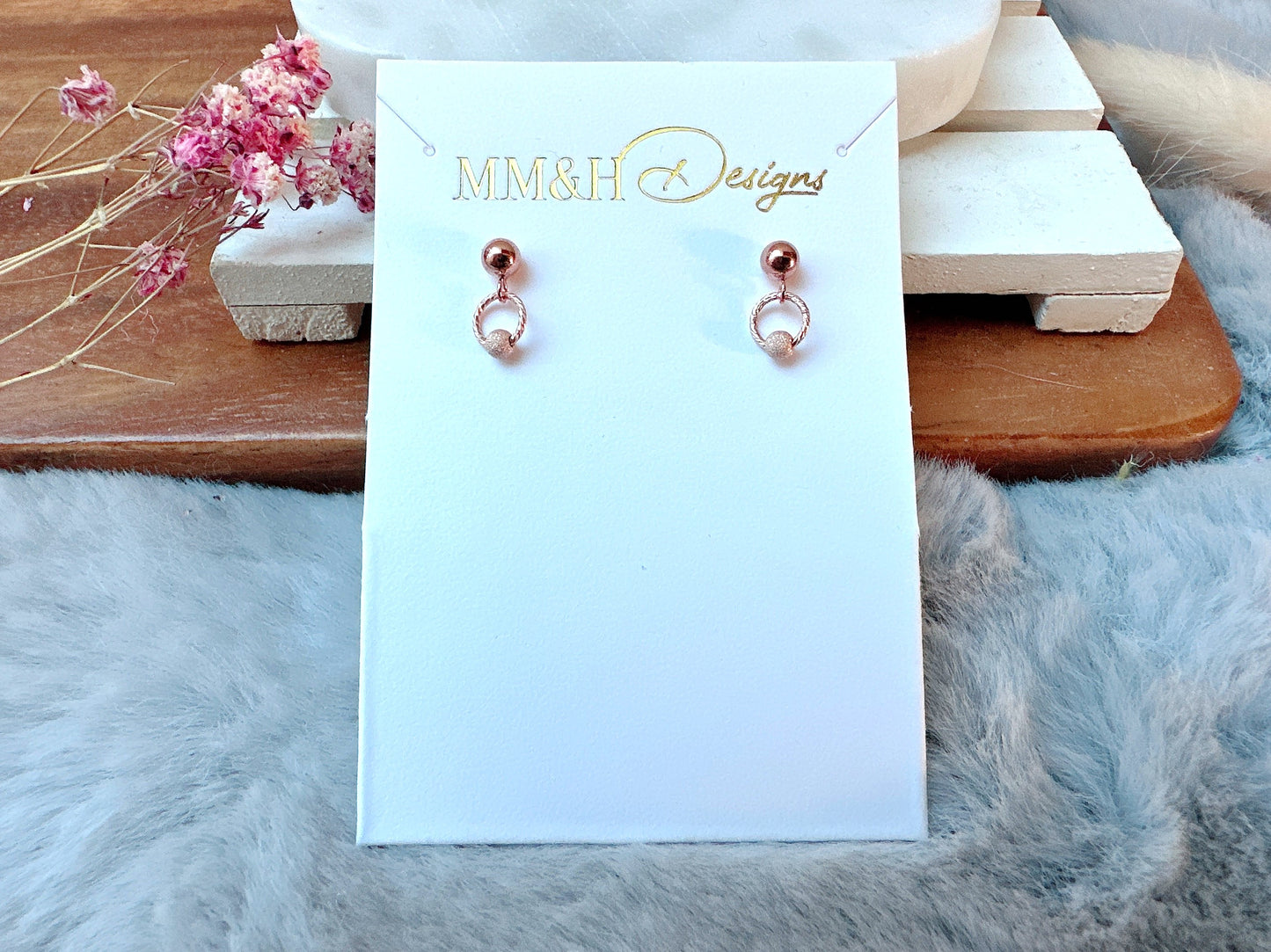Elegant Rose Gold Stud Earrings with Stardust Bead