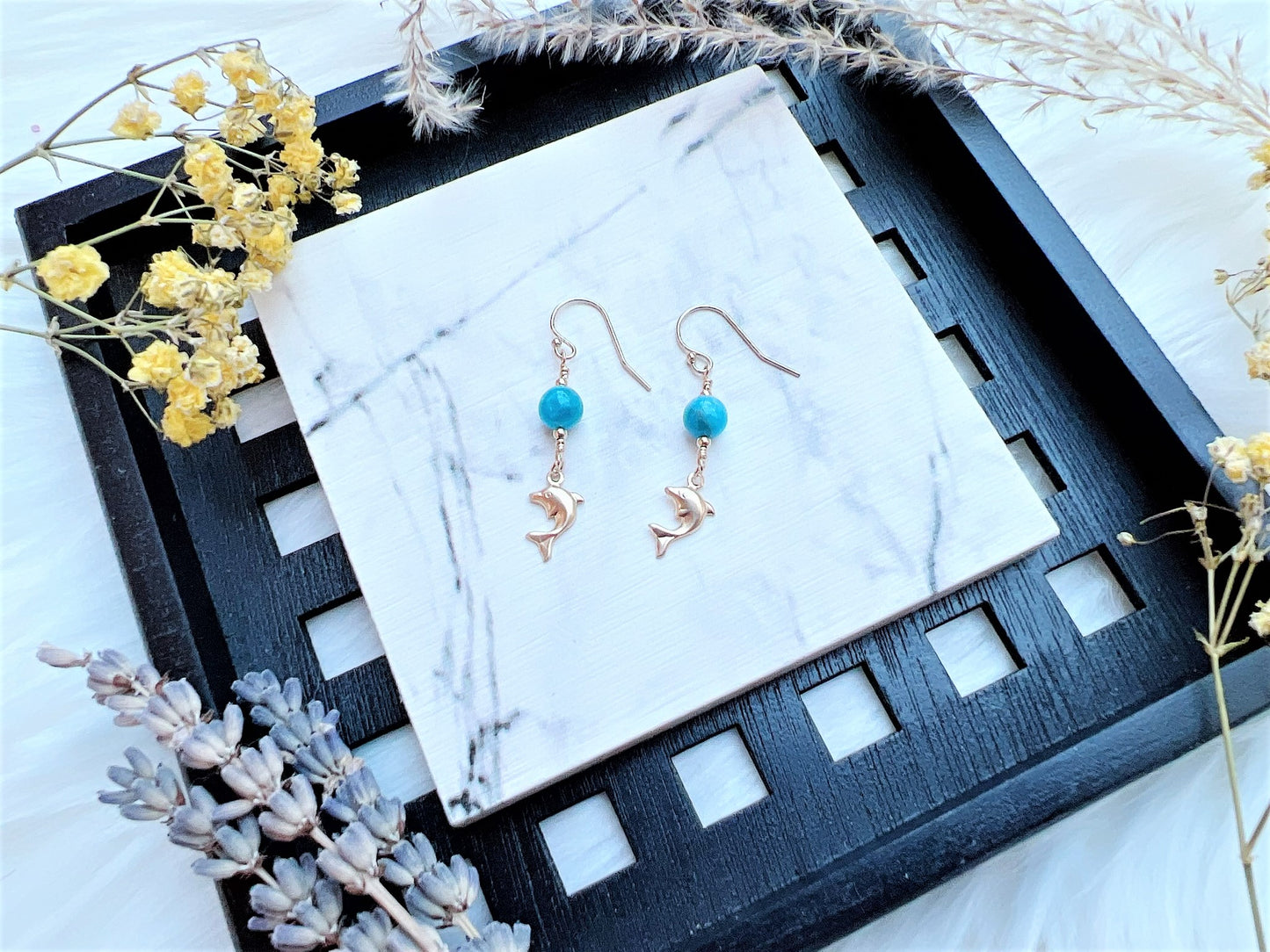 Apatite with Dolphin Charm Earrings