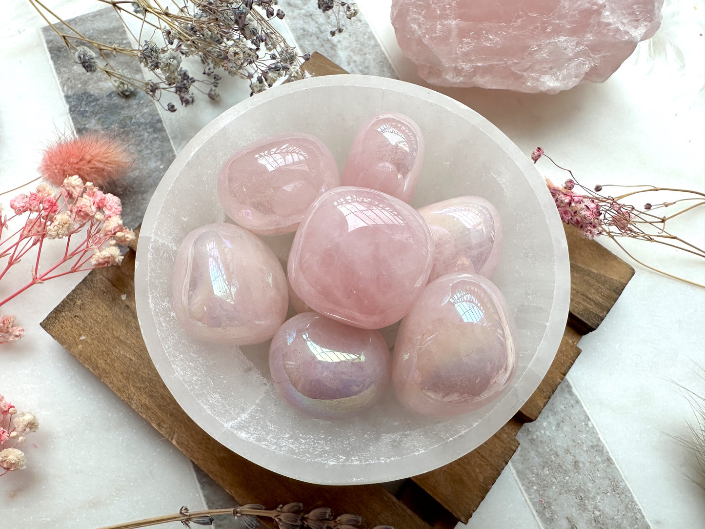 Rainbow Aura Rose Quartz Tumble