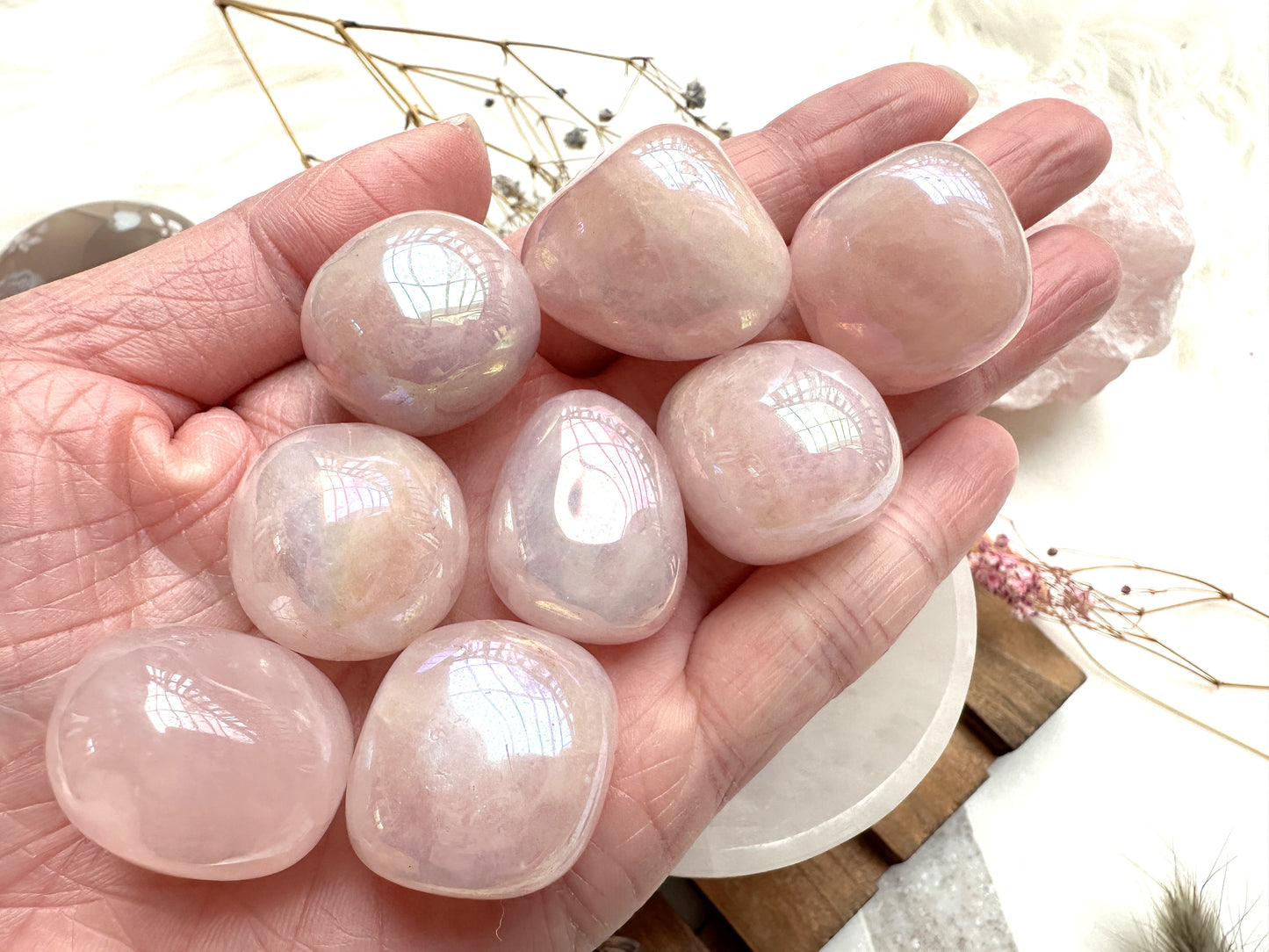 Rainbow Aura Rose Quartz Tumble