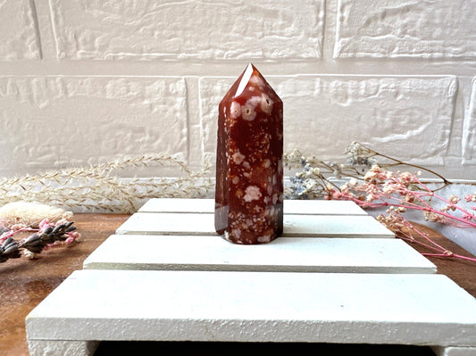 Small Carnelian Flower Agate Tower Obelisk