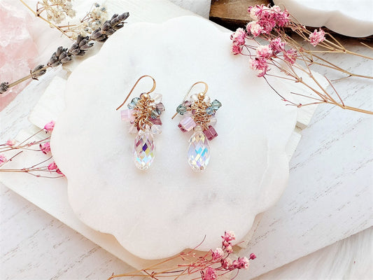 Cute Briolette Crystal Cluster Drop Earrings