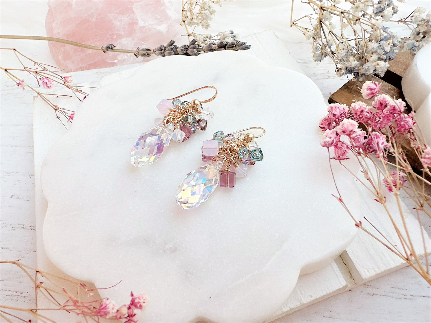 Cute Briolette Crystal Cluster Drop Earrings