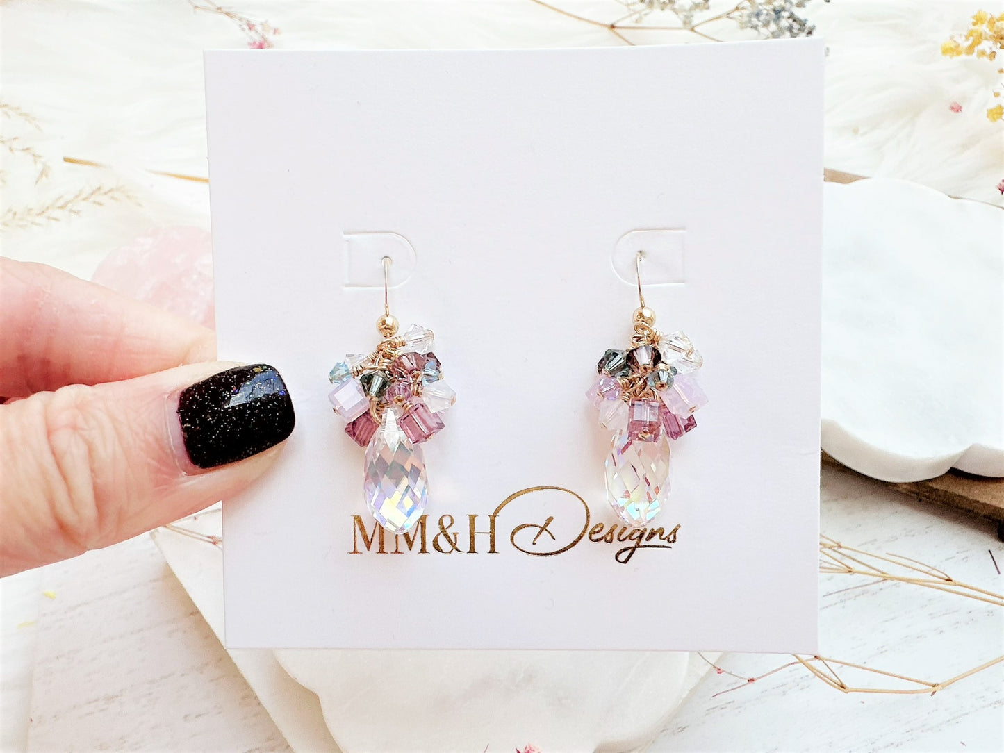 Cute Briolette Crystal Cluster Drop Earrings