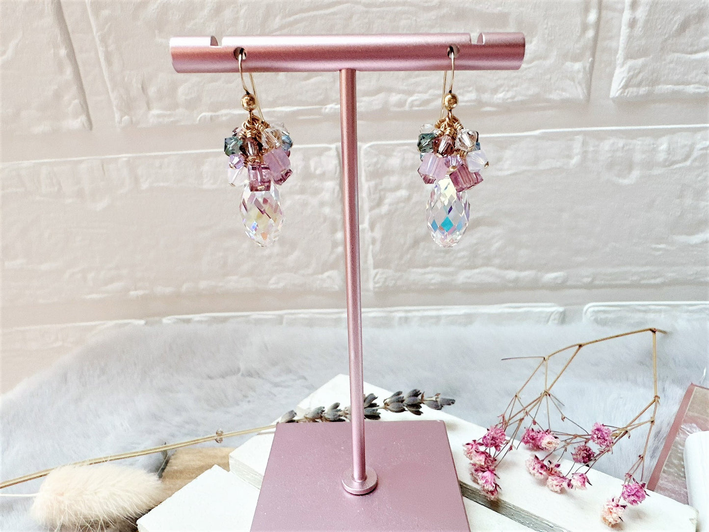 Cute Briolette Crystal Cluster Drop Earrings