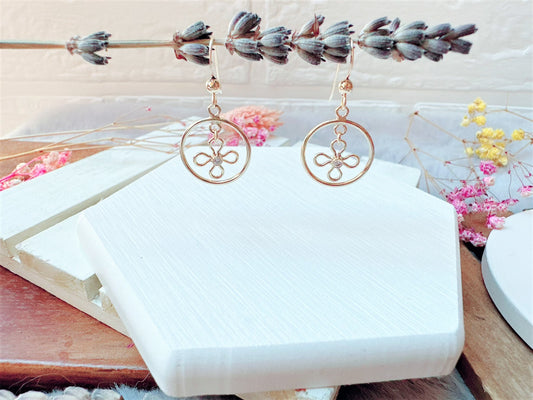 Flower Charm in Gold Circle Frame Earrings