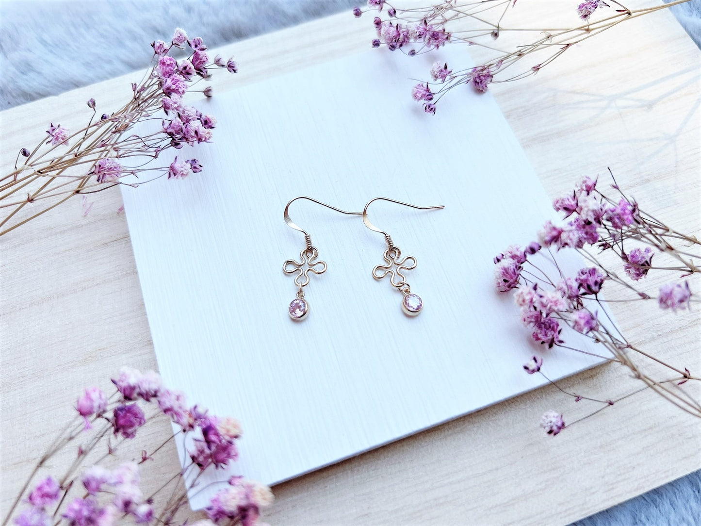 Flower Dangle Earrings with Cubic Zirconia