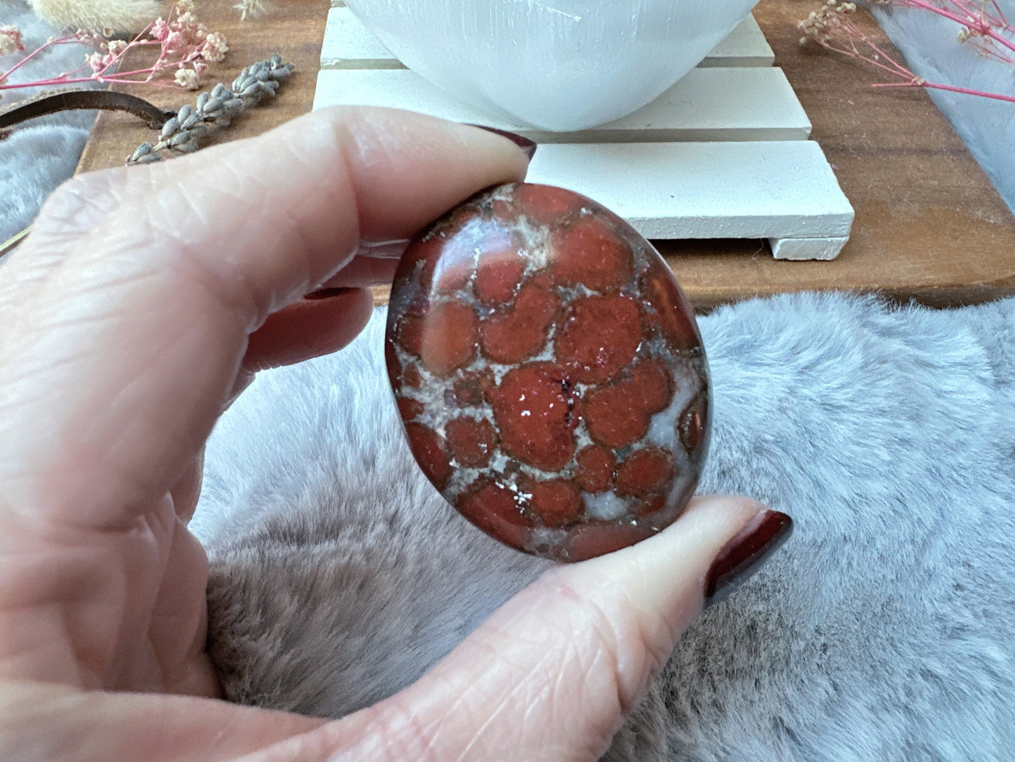 Small Red King Cobra Jasper Palm Stone