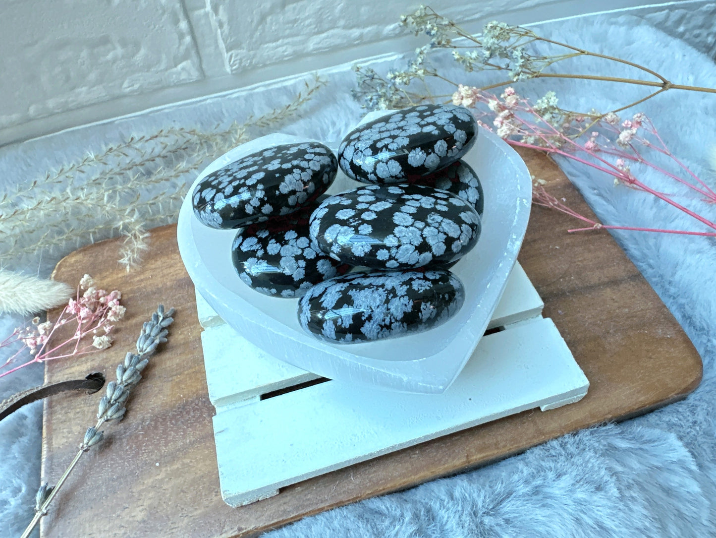 Small Snowflake Obsidian Palm Stone