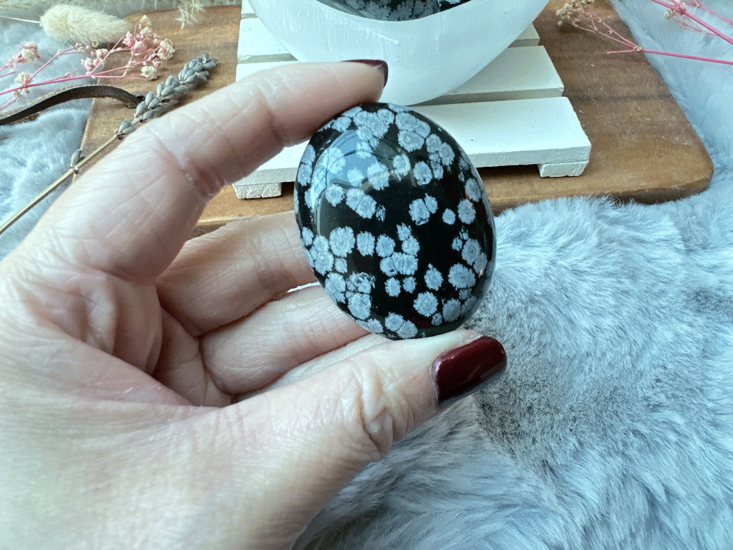 Small Snowflake Obsidian Palm Stone