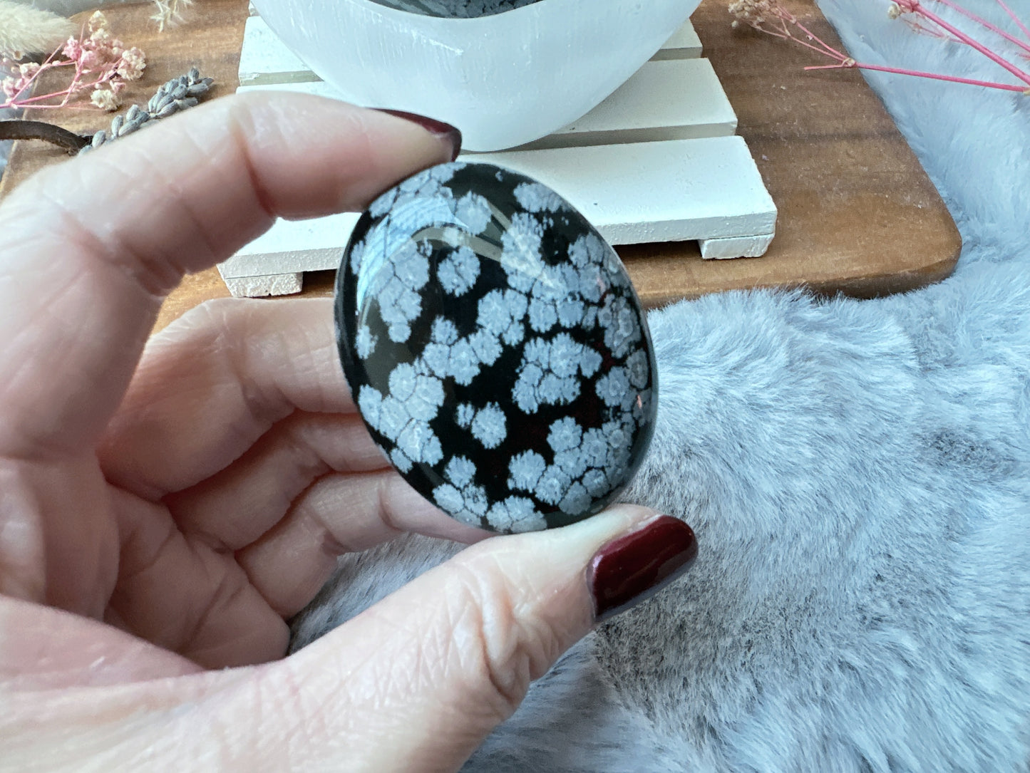 Small Snowflake Obsidian Palm Stone