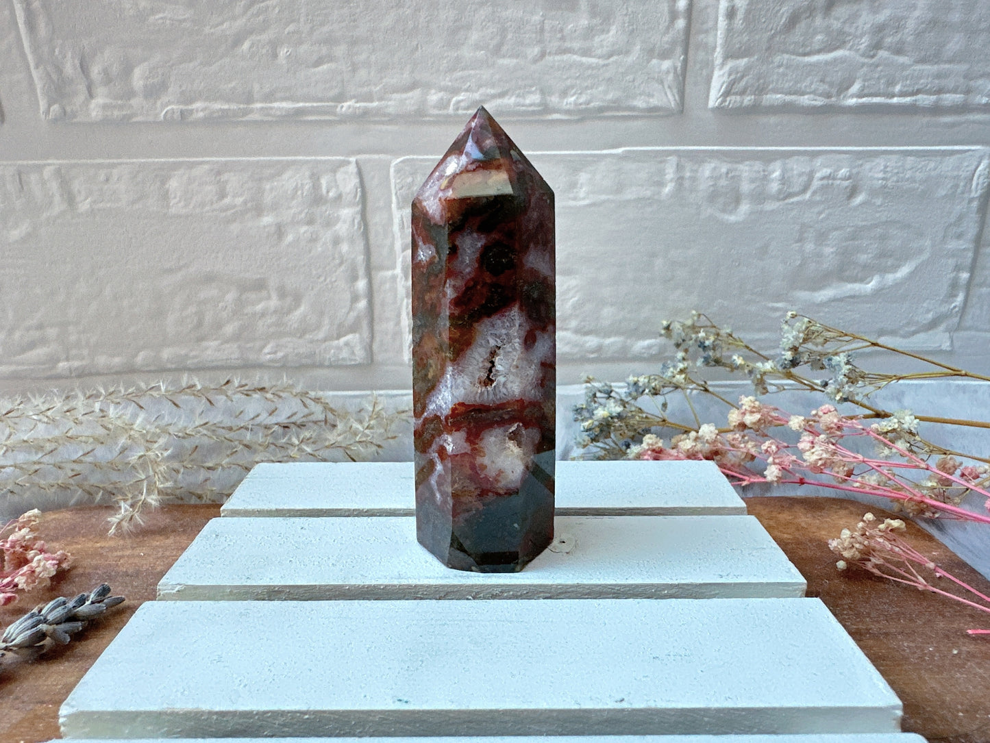 Small Red Moss Agate Tower Obelisk