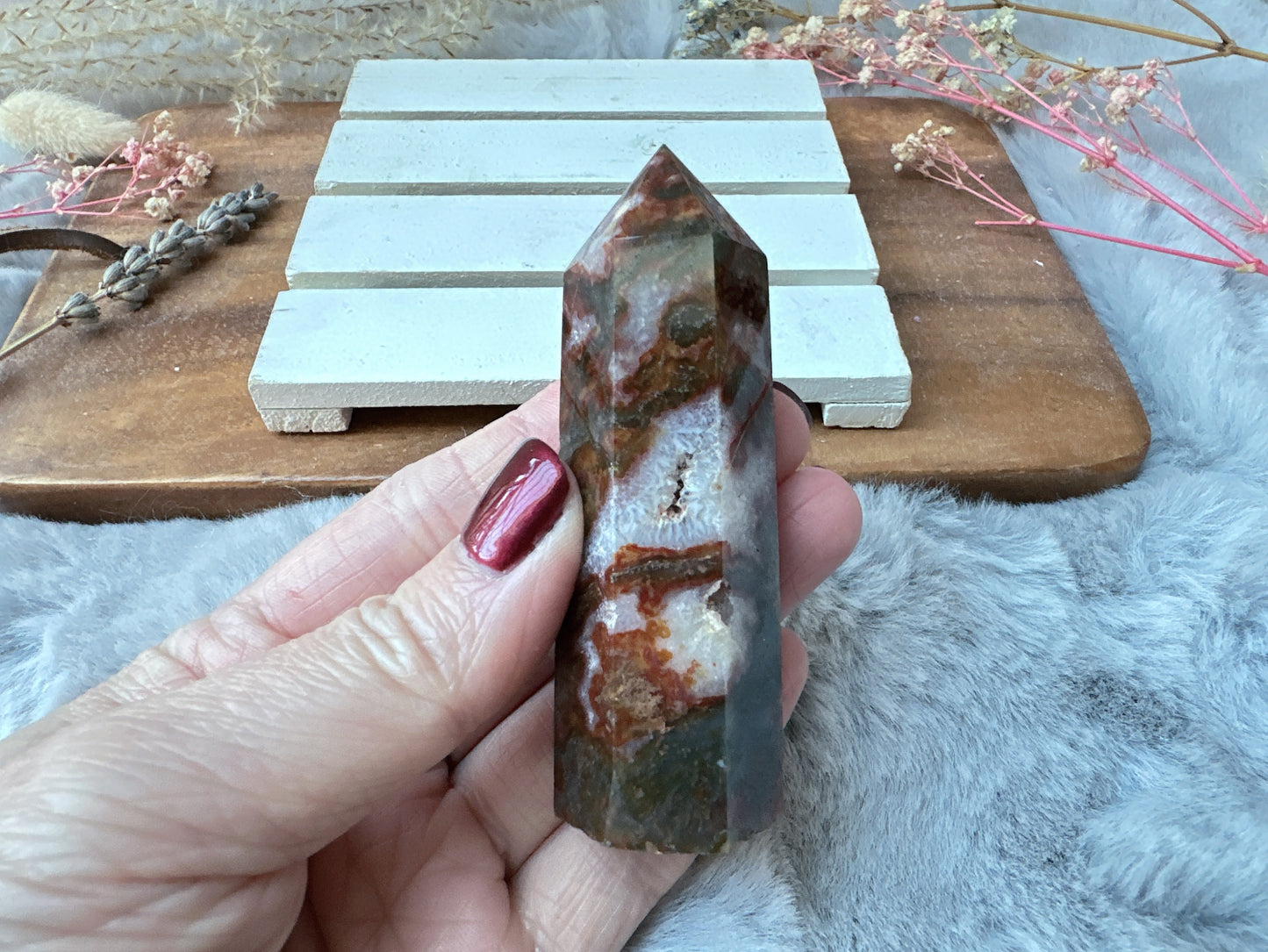 Small Red Moss Agate Tower Obelisk