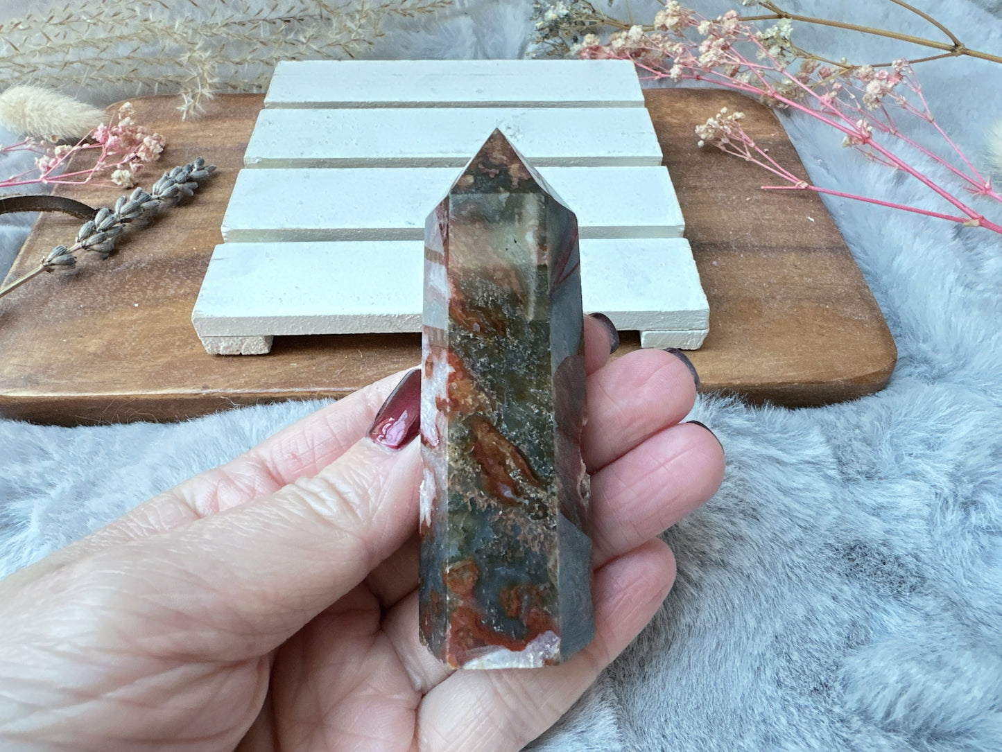 Small Red Moss Agate Tower Obelisk