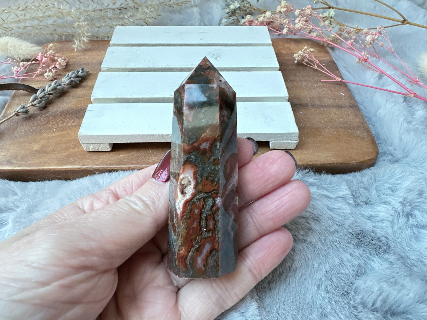 Small Red Moss Agate Tower Obelisk