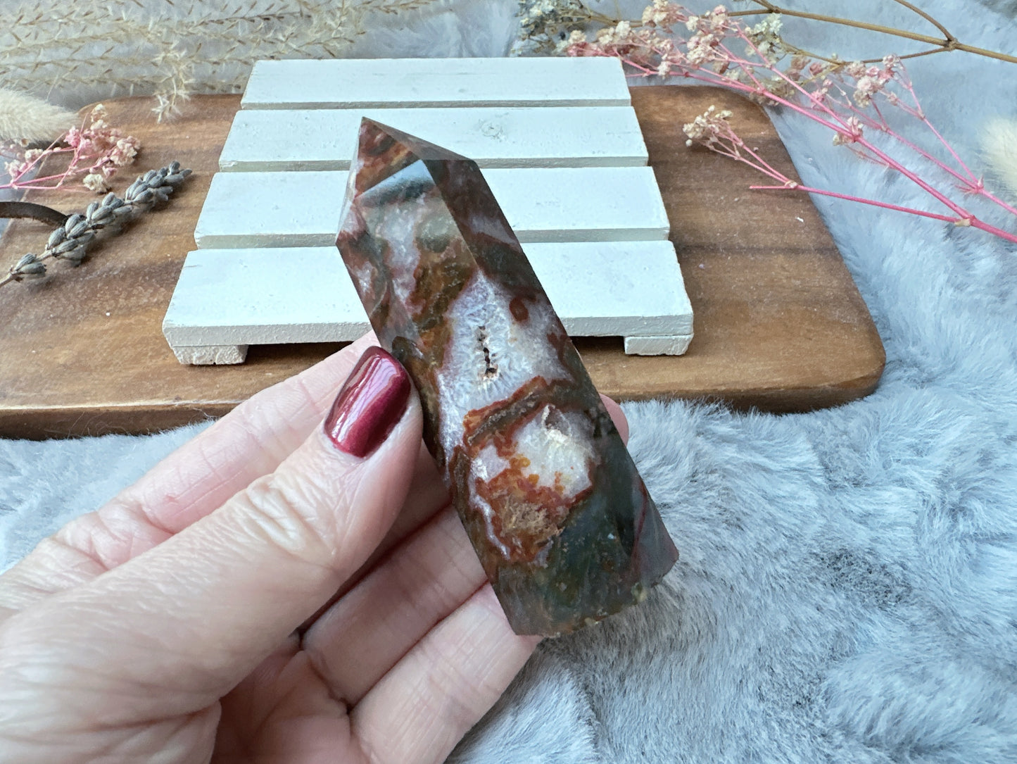 Small Red Moss Agate Tower Obelisk