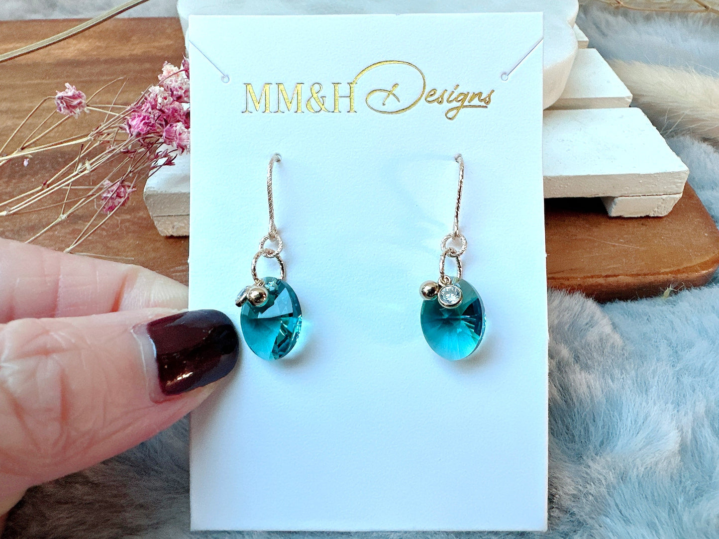 Sparkly Crystal Oval Earrings with Mini Charms