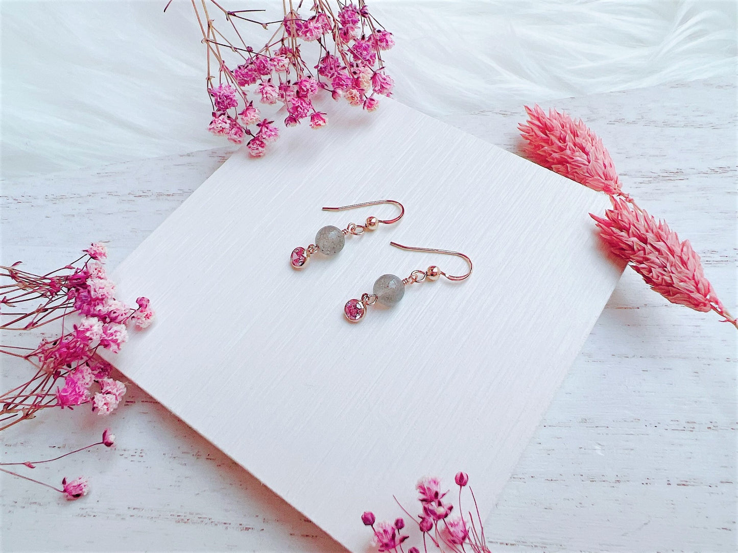 Labradorite and Cubic Zirconia Dangle Earrings