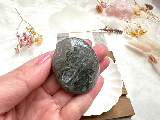 Small Moss Agate Palm Stone