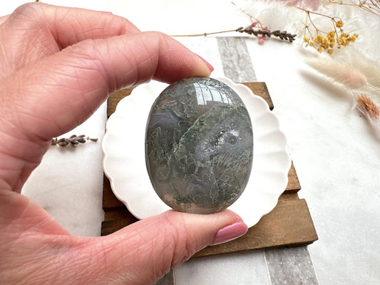 Small Moss Agate Palm Stone