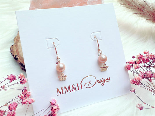 Light Purple Freshwater Pearl Earrings with Butterfly Charm