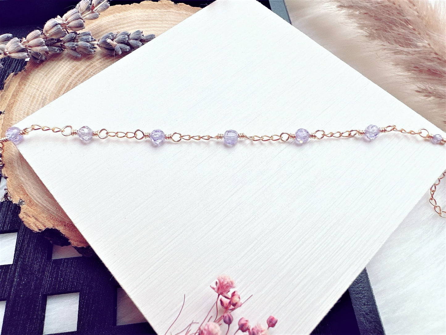 Light Purple Zircon Gold Chain Bracelet