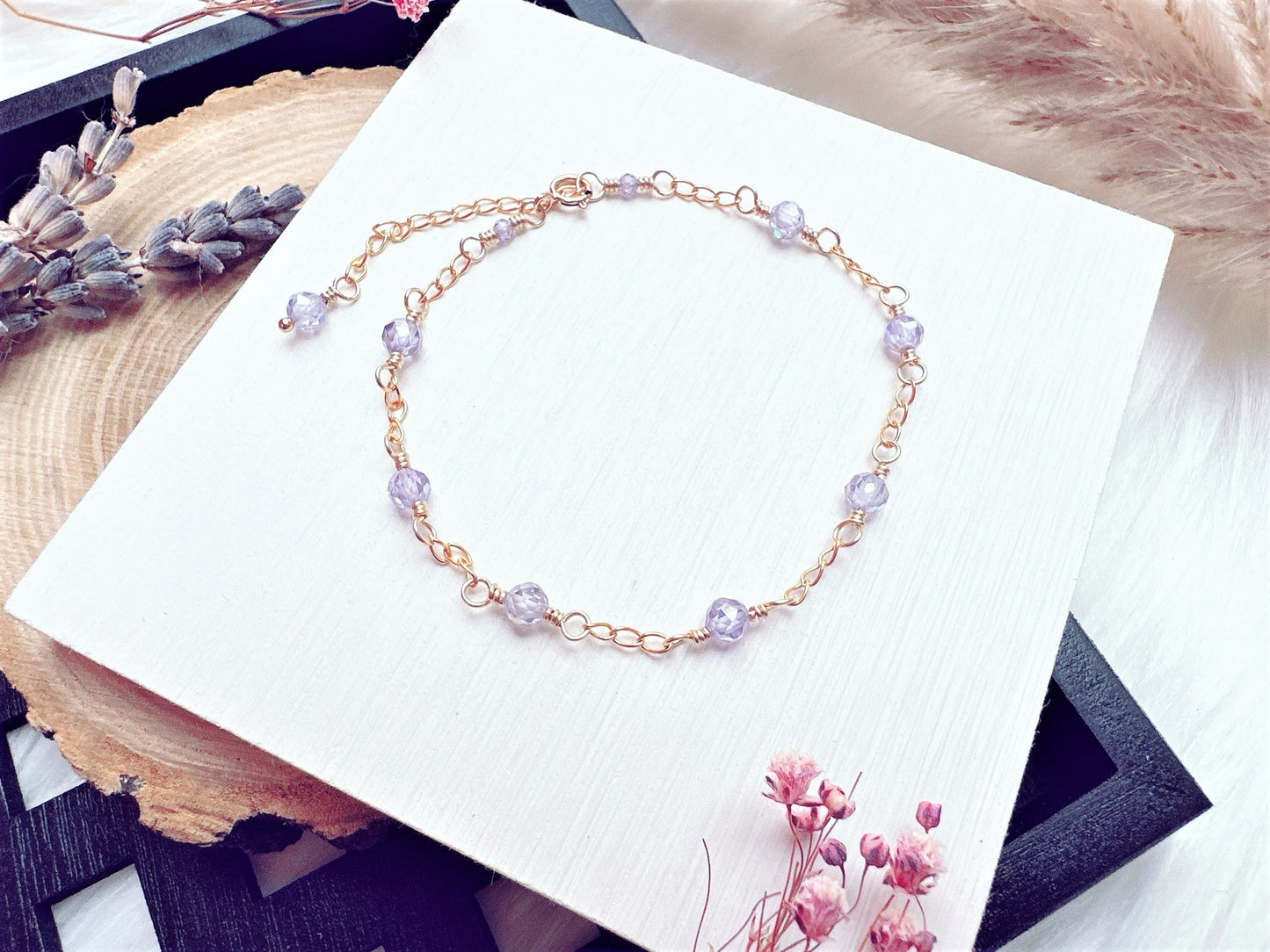 Light Purple Zircon Gold Chain Bracelet