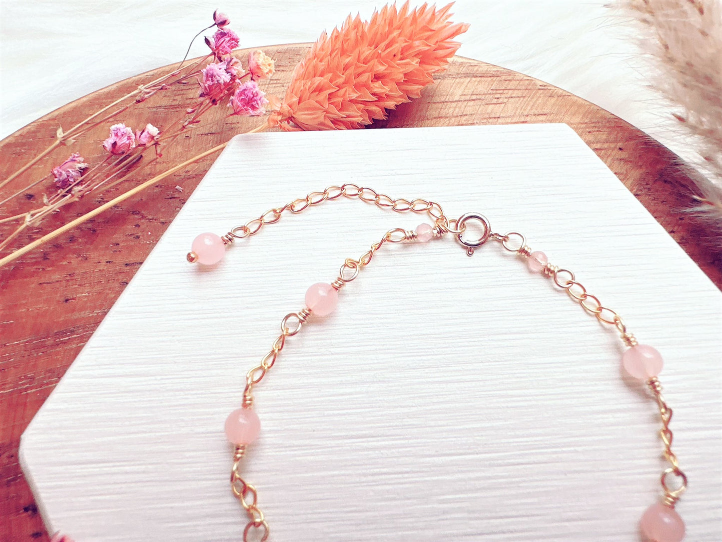 Rose Quartz Gold Chain Bracelet