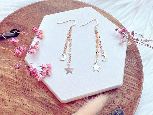 Chain Drop Earrings with Moon and Star Charms
