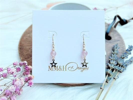 Strawberry Quartz Earrings with Star Charm